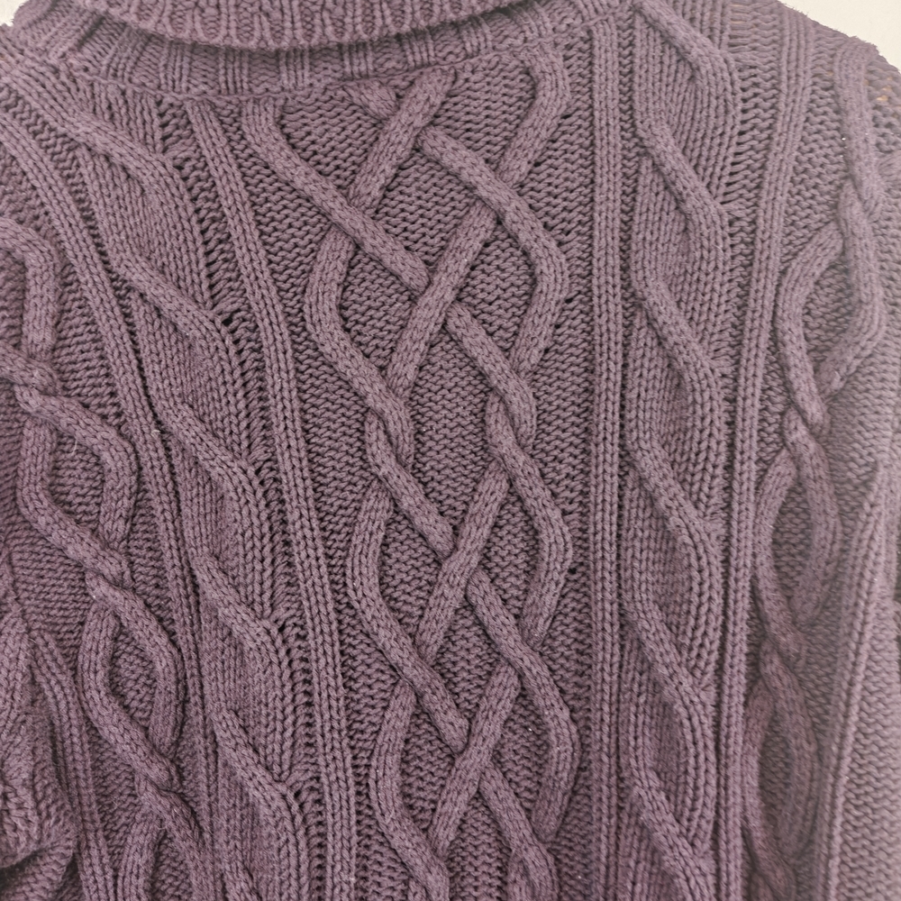 Bryn Walker Cotton Turtleneck Chunky Cable Knit Sweater In Eggplant Purple Sz LG - Picture 10 of 11